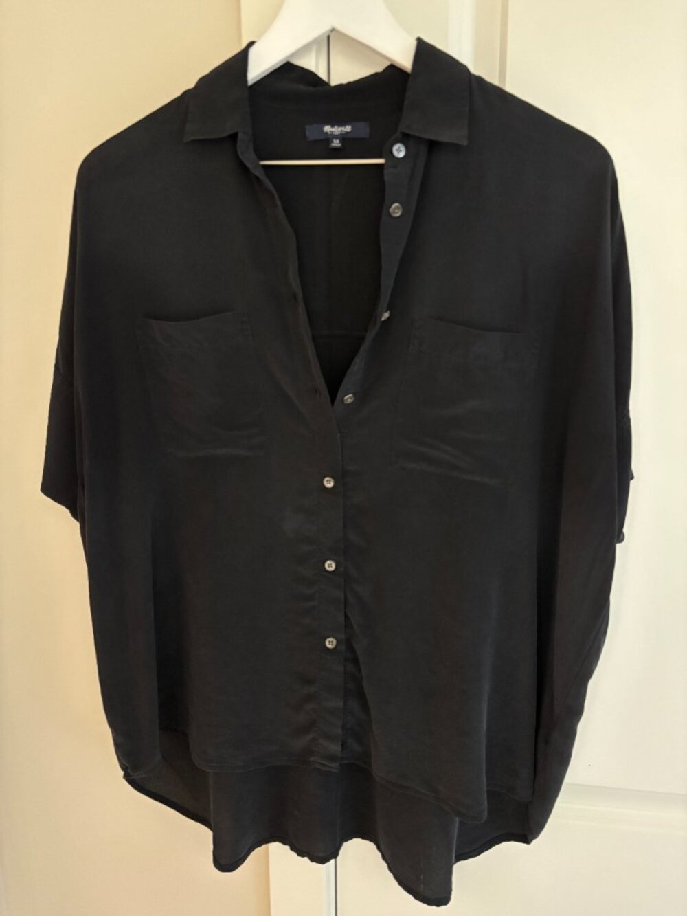 Madewell Silk Courier Shirt in Black, Women's XS Oversized Fit